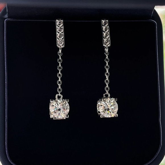 Certified 2ct. t.w. Moissanite Diamond Drop Earrings NEW A - Picture 7 of 13